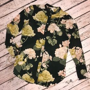 H&M Rich Dark Green Floral Blouse